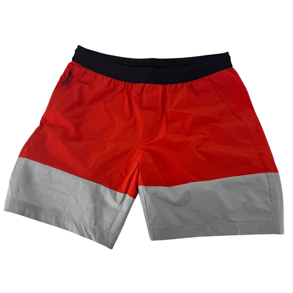 BR Sport Banana Republic Mens Red Grey Colorblock Athletic Training Shorts M